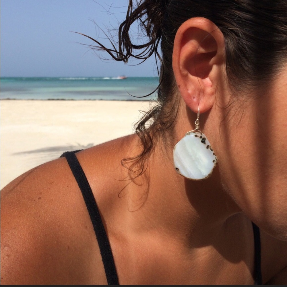 Large Mint Green Agate Sterling Silver Drop Earrings